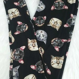 Cat Print Black Leggings